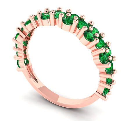 0.98 cttw Simulated Emerald Round Cut Rose Gold Eternity Wedding Band