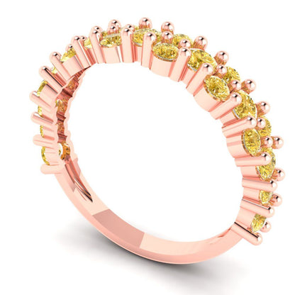 0.98 cttw Simulated Yellow Diamond Round Cut Rose Gold Eternity Wedding Band