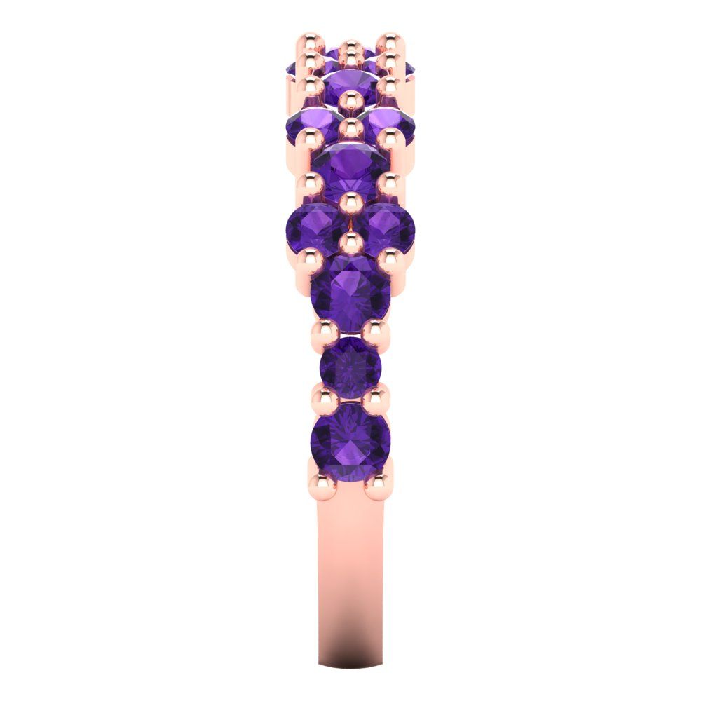 0.98 cttw Natural Amethyst Round Cut Rose Gold Eternity Wedding Band