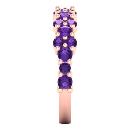0.98 cttw Natural Amethyst Round Cut Rose Gold Eternity Wedding Band