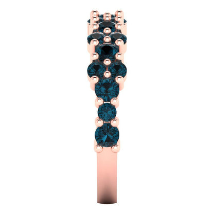 0.98 cttw Natural London Blue Topaz Round Cut Rose Gold Eternity Wedding Band