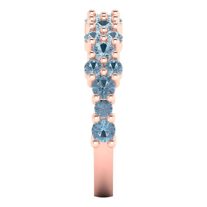 0.98 cttw Natural Swiss Blue Topaz Round Cut Rose Gold Eternity Wedding Band