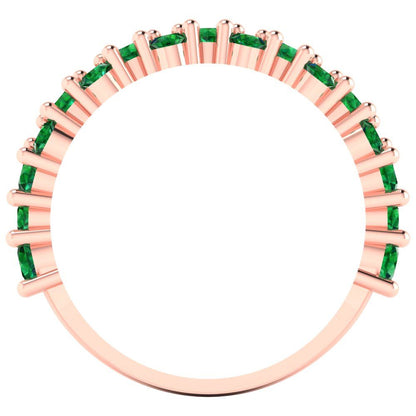 0.98 cttw Simulated Emerald Round Cut Rose Gold Eternity Wedding Band