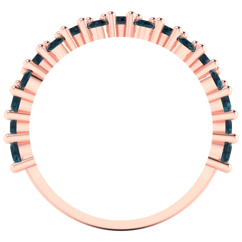 0.98 cttw Natural London Blue Topaz Round Cut Rose Gold Eternity Wedding Band
