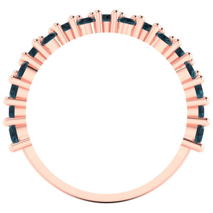 0.98 cttw Natural London Blue Topaz Round Cut Rose Gold Eternity Wedding Band
