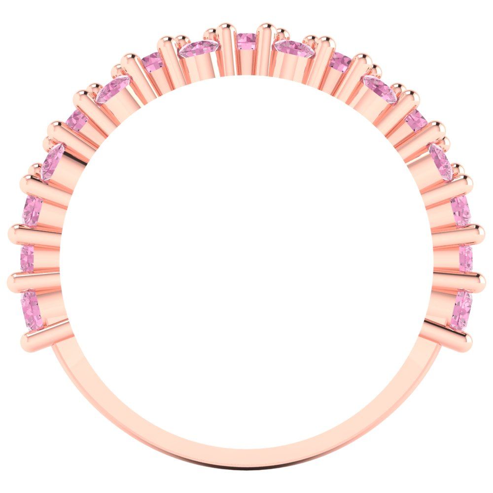 0.98 cttw Simulated Pink Diamond Round Cut Rose Gold Eternity Wedding Band