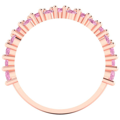 0.98 cttw Simulated Pink Diamond Round Cut Rose Gold Eternity Wedding Band
