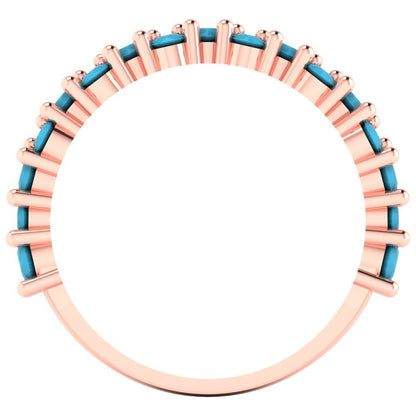 0.98 cttw Simulated Turquoise Round Cut Rose Gold Eternity Wedding Band