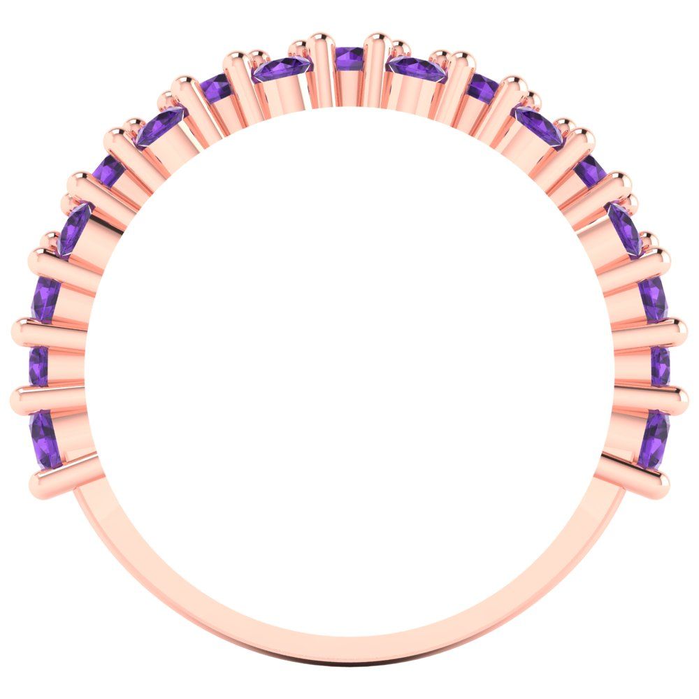 0.98 cttw Natural Amethyst Round Cut Rose Gold Eternity Wedding Band