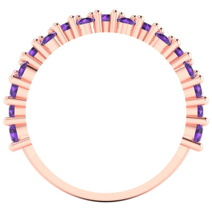 0.98 cttw Natural Amethyst Round Cut Rose Gold Eternity Wedding Band