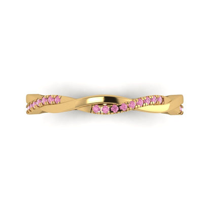 0.16 cttw Simulated Pink Diamond Round Cut Yellow Gold Eternity Wedding Band