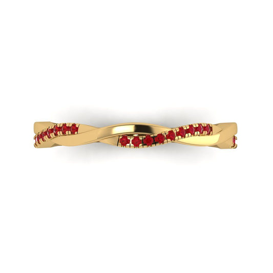 0.16 cttw Simulated Ruby Round Cut Yellow Gold Eternity Wedding Band