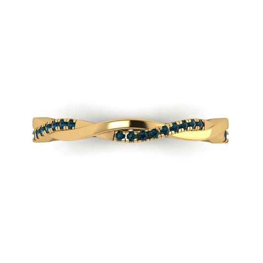 0.16 cttw Natural London Blue Topaz Round Cut Yellow Gold Eternity Wedding Band