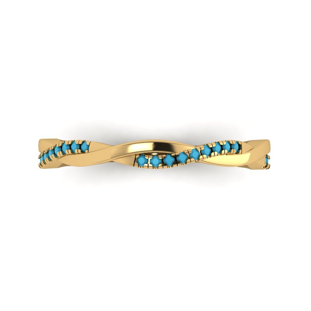 0.16 cttw Simulated Turquoise Round Cut Yellow Gold Eternity Wedding Band