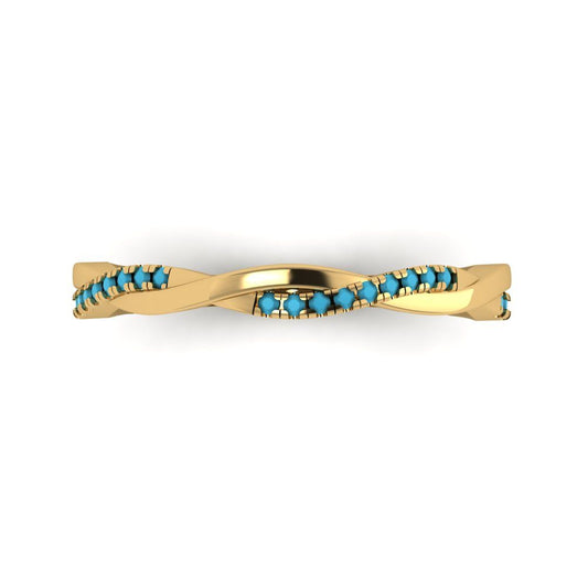 0.16 cttw Simulated Turquoise Round Cut Yellow Gold Eternity Wedding Band