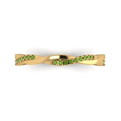 0.16 cttw Natural Peridot Round Cut Yellow Gold Eternity Wedding Band