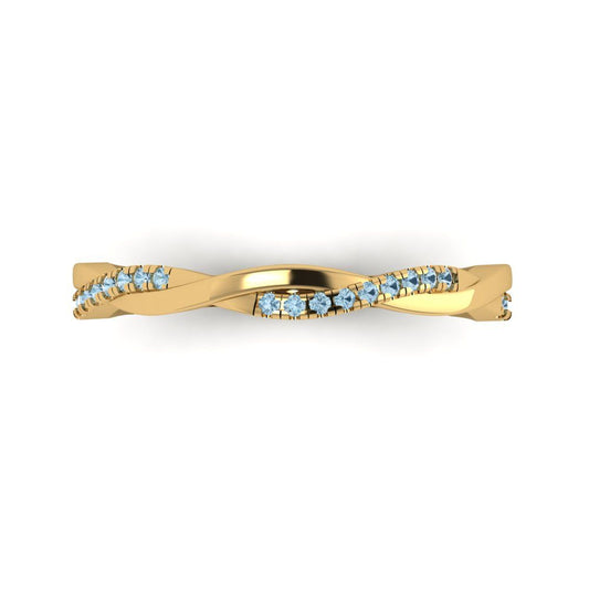 0.16 cttw Natural Sky Blue Topaz Round Cut Yellow Gold Eternity Wedding Band