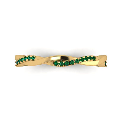 0.16 cttw Simulated Emerald Round Cut Yellow Gold Eternity Wedding Band