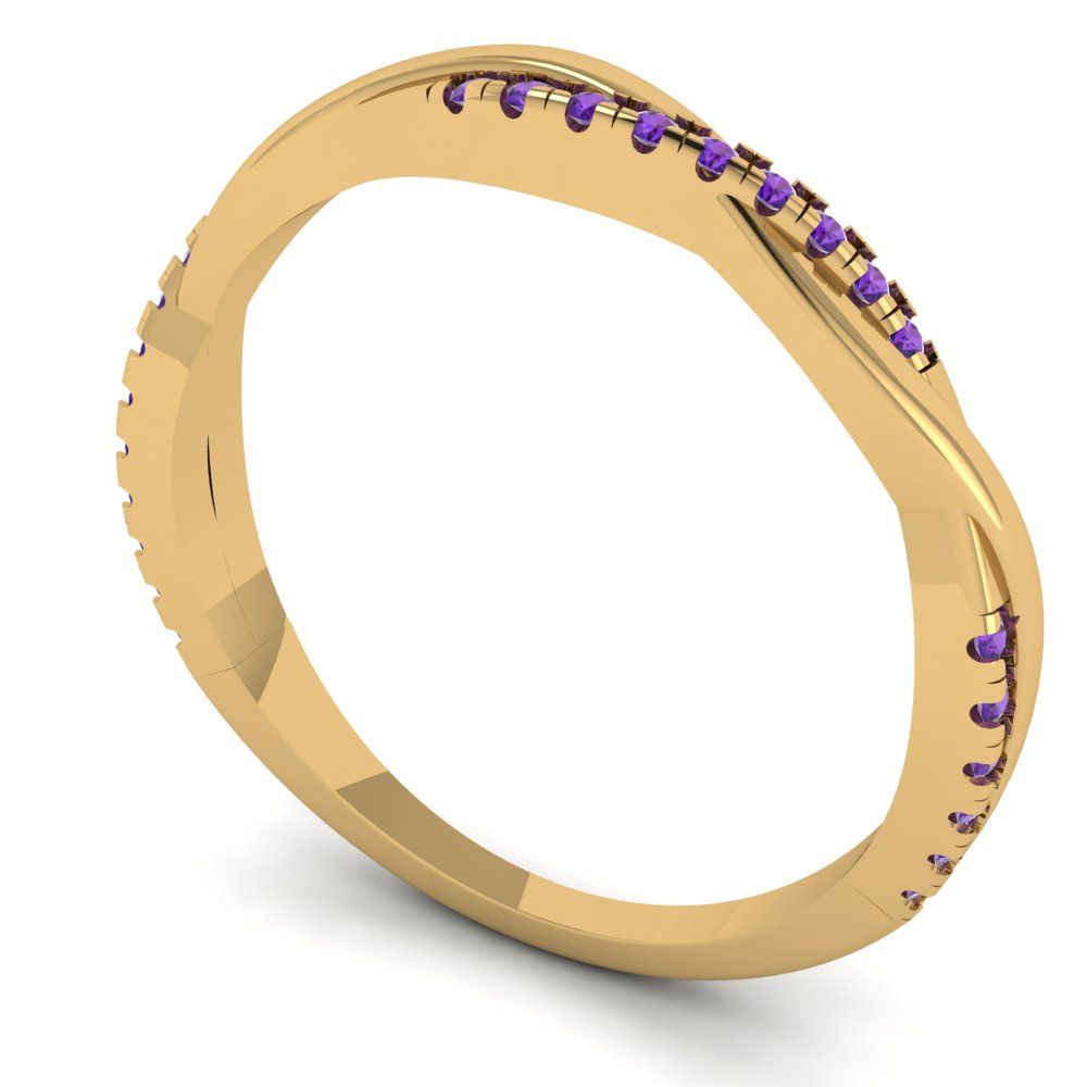 0.16 cttw Natural Amethyst Round Cut Yellow Gold Eternity Wedding Band