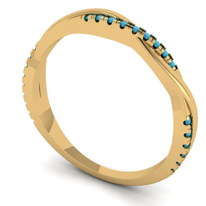 0.16 cttw Simulated Turquoise Round Cut Yellow Gold Eternity Wedding Band