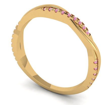 0.16 cttw Simulated Pink Diamond Round Cut Yellow Gold Eternity Wedding Band