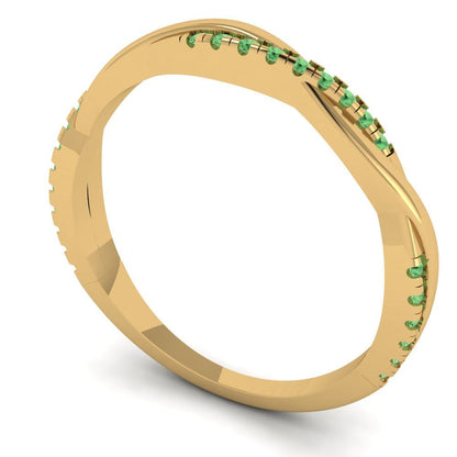 0.16 cttw Simulated Green Diamond Round Cut Yellow Gold Eternity Wedding Band