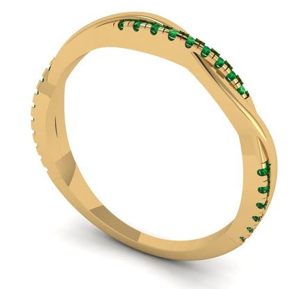 0.16 cttw Simulated Emerald Round Cut Yellow Gold Eternity Wedding Band