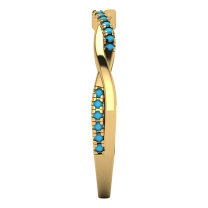0.16 cttw Simulated Turquoise Round Cut Yellow Gold Eternity Wedding Band