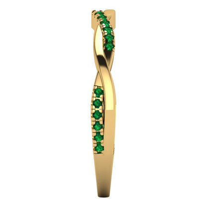0.16 cttw Simulated Emerald Round Cut Yellow Gold Eternity Wedding Band