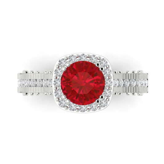 2.37 cttw Simulated Ruby Hidden Halo Engagement Ring - Solid White Gold (VVS1, Round Cut,7.5mm)