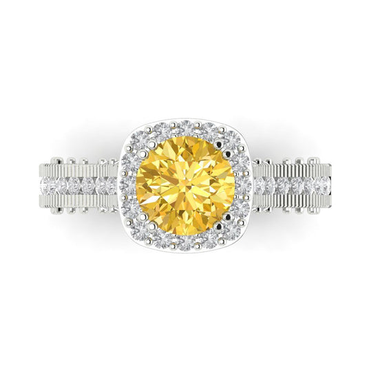 2.37 cttw Natural Citrine Hidden Halo Engagement Ring - Solid White Gold (VVS1, Round Cut,7.5mm)