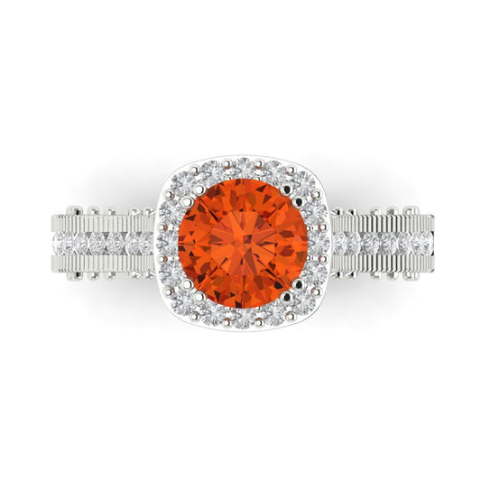 2.37 cttw Zirconia Simulated Red Diamond Hidden Halo Engagement Ring - Solid White Gold (VVS1, Round Cut,7.5mm)