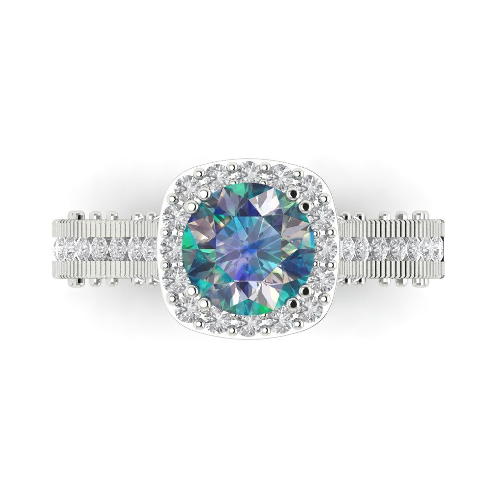 2.37 cttw Blue Moissanite Hidden Halo Engagement Ring - Solid Gold (Round Cut,7.5mm)