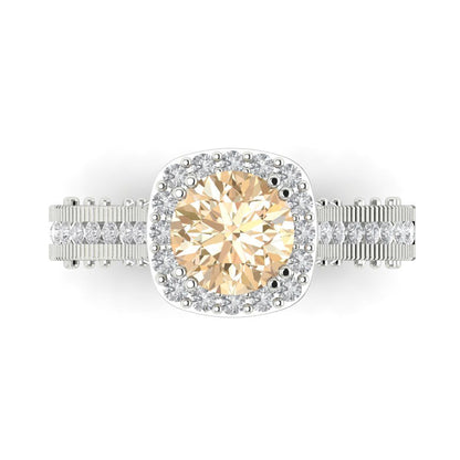 2.37 cttw Natural Morganite Hidden Halo Engagement Ring - Solid Gold (Round Cut,7.5mm)