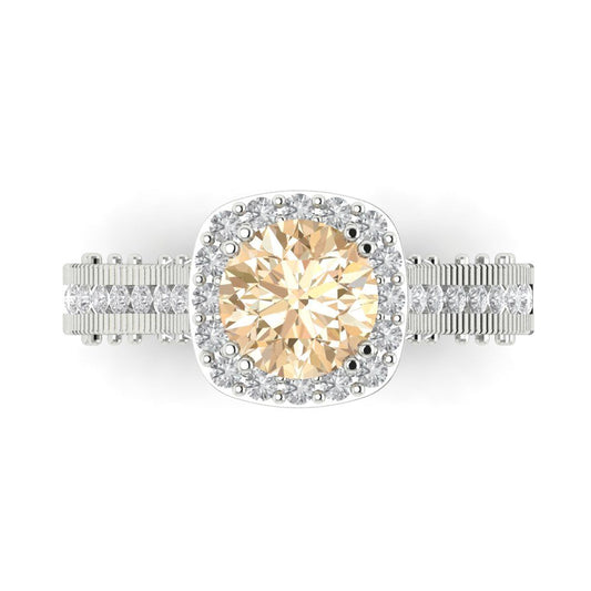 2.37 cttw Natural Morganite Hidden Halo Engagement Ring - Solid White Gold (VVS1, Round Cut,7.5mm)