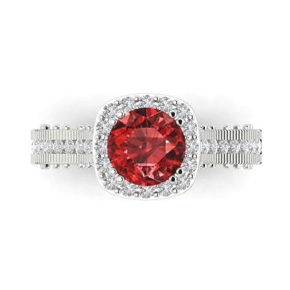 2.37 cttw Natural Garnet Hidden Halo Engagement Ring - Solid Gold (Round Cut,7.5mm)