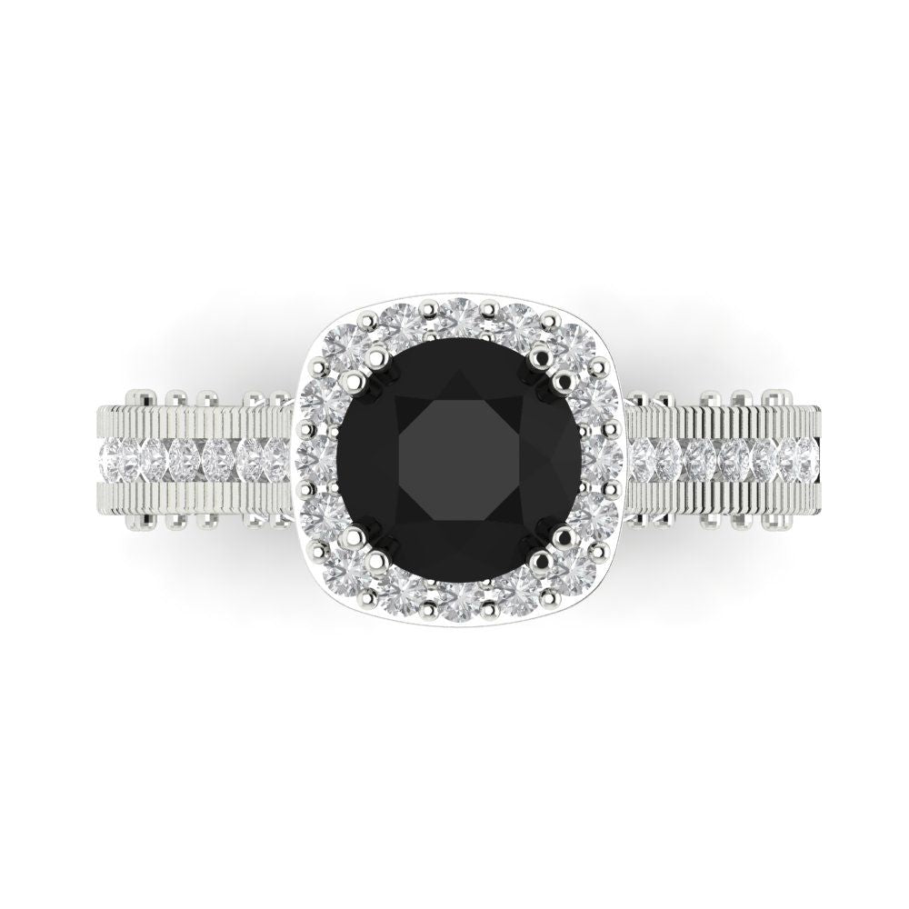 2.37 cttw Natural Onyx Hidden Halo Engagement Ring - Solid Gold (Round Cut,7.5mm)