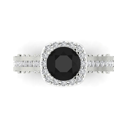 2.37 cttw Natural Onyx Hidden Halo Engagement Ring - Solid Gold (Round Cut,7.5mm)