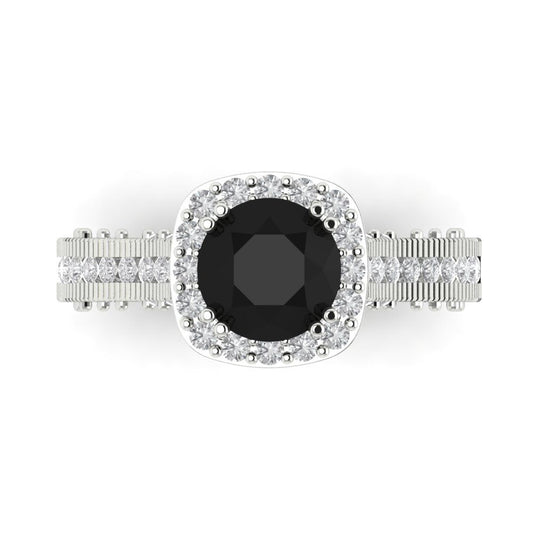 2.37 cttw Natural Onyx Hidden Halo Engagement Ring - Solid White Gold (VVS1, Round Cut,7.5mm)