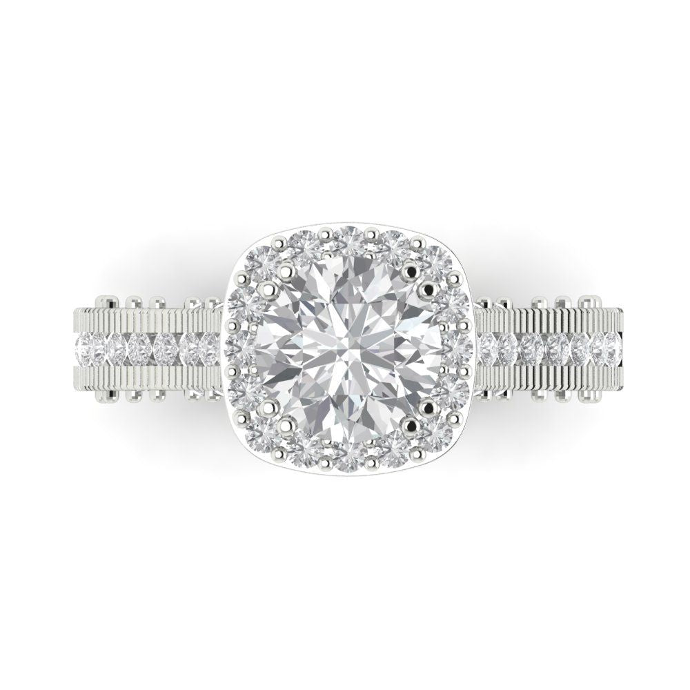 2.37 cttw Certified Moissanite Hidden Halo Engagement Ring - Solid Gold (VVS1, D-F,Round Cut,7.5mm)