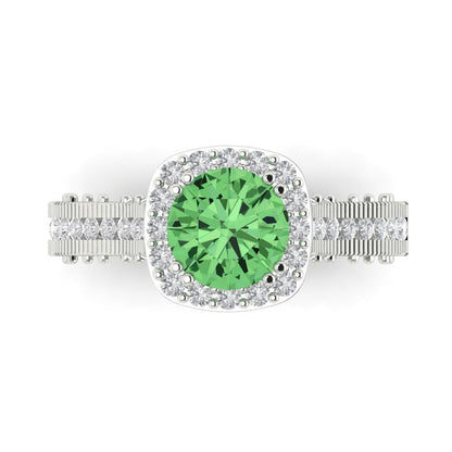 2.37 cttw Zirconia Simulated Green Diamond Hidden Halo Engagement Ring - Solid Gold (VVS1, Round Cut,7.5mm)