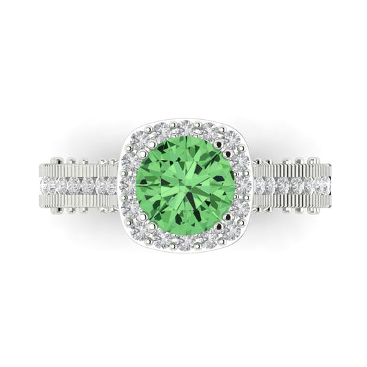 2.37 cttw Zirconia Simulated Green Diamond Hidden Halo Engagement Ring - Solid White Gold (VVS1, Round Cut,7.5mm)