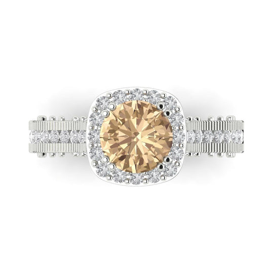 2.37 cttw Yellow Moissanite Hidden Halo Engagement Ring - Solid White Gold (VVS1, Round Cut,7.5mm)