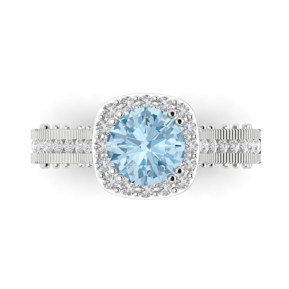 2.37 cttw Natural Swiss Blue Topaz Hidden Halo Engagement Ring - Solid Gold (Round Cut,7.5mm)