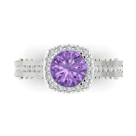 2.37 cttw Simulated Alexandrite Hidden Halo Engagement Ring - Solid White Gold (VVS1, Round Cut,7.5mm)