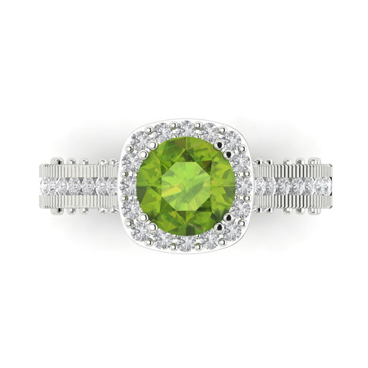 2.37 cttw Natural Peridot Hidden Halo Engagement Ring - Solid White Gold (VVS1, Round Cut,7.5mm)