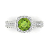 2.7 ct Brilliant Round Cut Natural Peridot Stone White Gold Halo Solitaire with Accents Ring