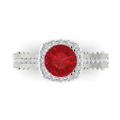 2.37 cttw Simulated Pink Tourmaline Hidden Halo Engagement Ring - Solid Gold (Round Cut,7.5mm)