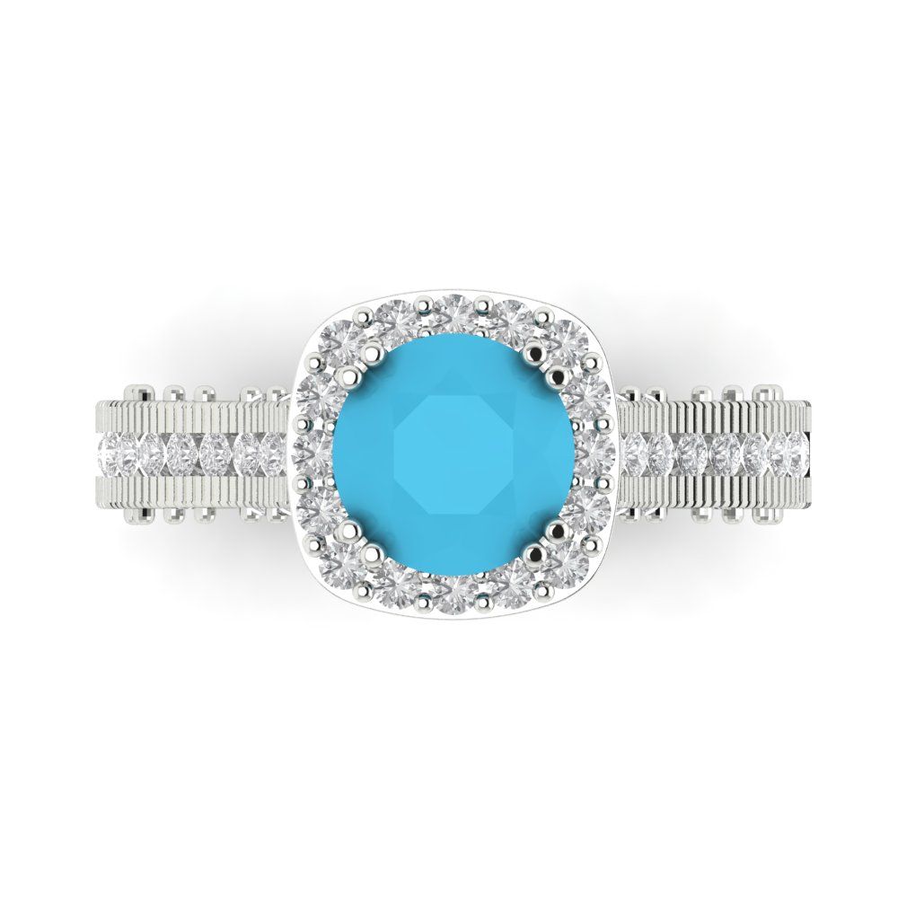 2.37 cttw Simulated Turquoise Hidden Halo Engagement Ring - Solid Gold (Round Cut,7.5mm)