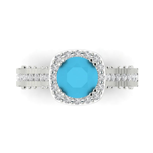 2.37 cttw Simulated Turquoise Hidden Halo Engagement Ring - Solid White Gold (VVS1, Round Cut,7.5mm)